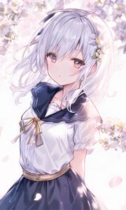 Preview wallpaper girl, flowers, sailor suit, petals, anime