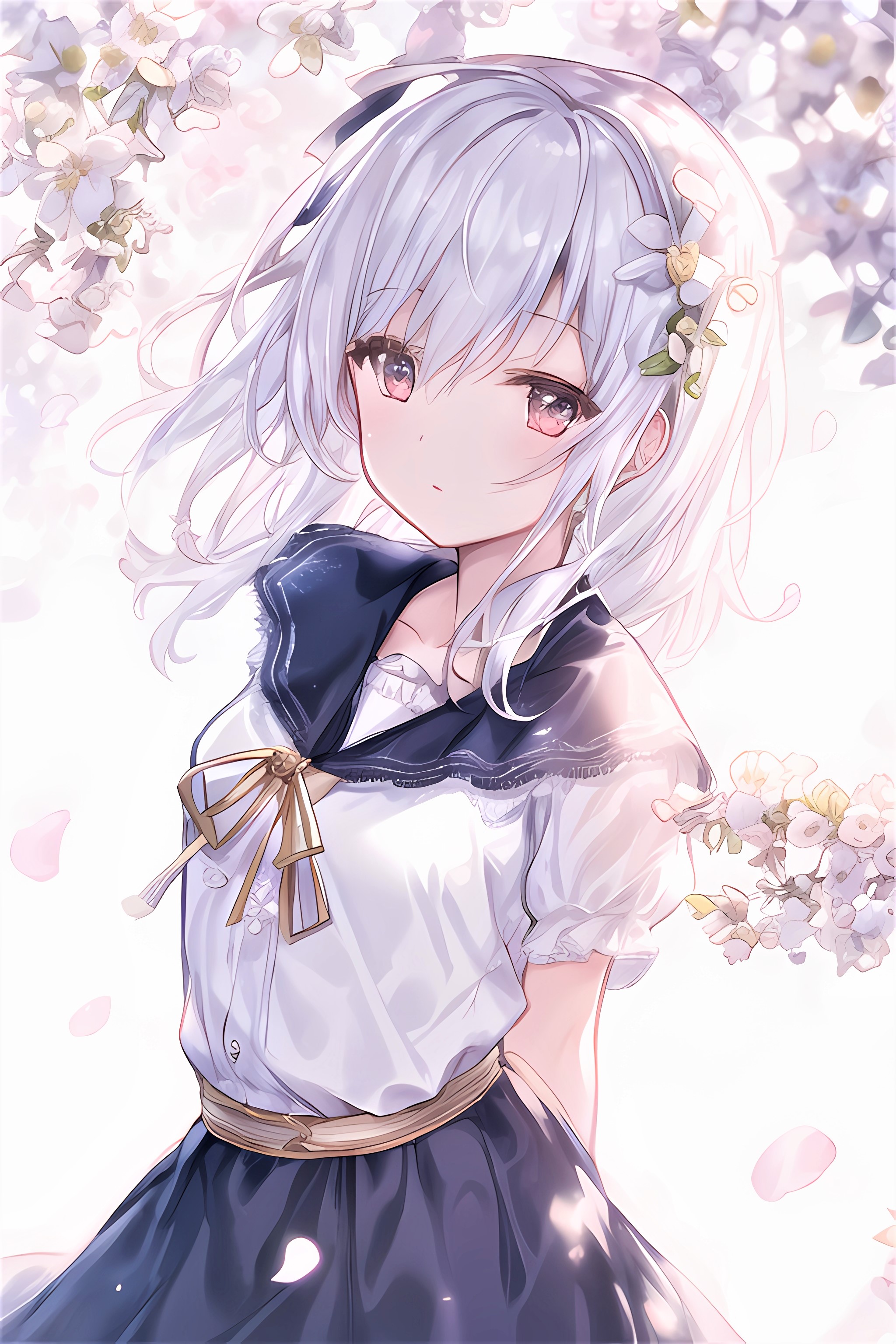 Download wallpaper 2048x3072 girl, flowers, sailor suit, petals, anime ...