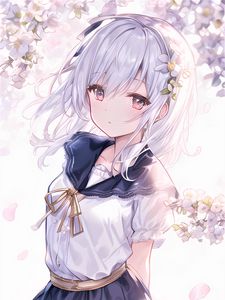 Preview wallpaper girl, flowers, sailor suit, petals, anime