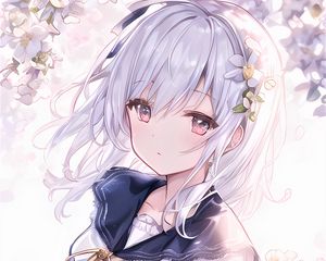 Preview wallpaper girl, flowers, sailor suit, petals, anime