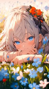 Preview wallpaper girl, flowers, smile, anime