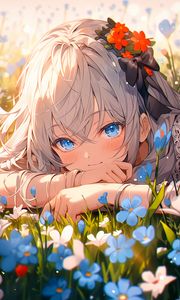 Preview wallpaper girl, flowers, smile, anime