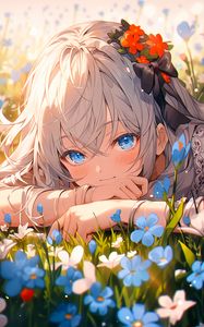 Preview wallpaper girl, flowers, smile, anime