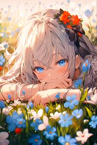 Preview wallpaper girl, flowers, smile, anime