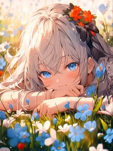 Preview wallpaper girl, flowers, smile, anime