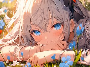 Preview wallpaper girl, flowers, smile, anime