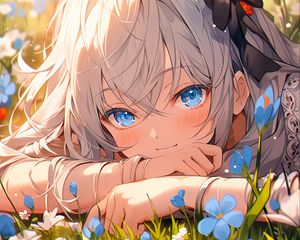 Preview wallpaper girl, flowers, smile, anime