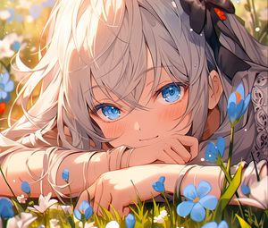 Preview wallpaper girl, flowers, smile, anime