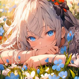 Preview wallpaper girl, flowers, smile, anime