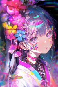 Preview wallpaper girl, flowers, sparkles, body art, anime