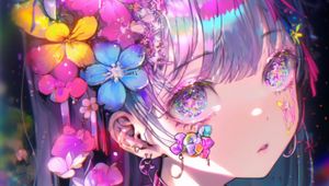 Preview wallpaper girl, flowers, sparkles, body art, anime