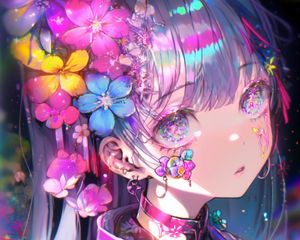 Preview wallpaper girl, flowers, sparkles, body art, anime