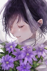 Preview wallpaper girl, flowers, tears, sad, anime, art