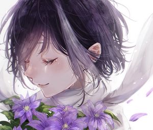 Preview wallpaper girl, flowers, tears, sad, anime, art