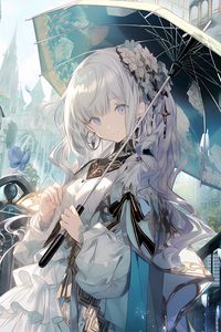 Preview wallpaper girl, flowers, umbrella, anime