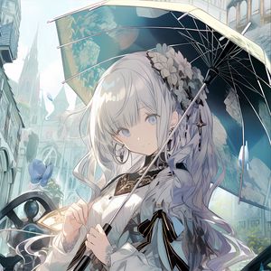 Preview wallpaper girl, flowers, umbrella, anime