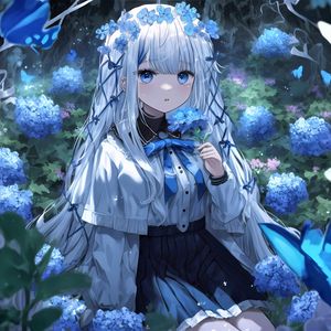 Preview wallpaper girl, flowers, wreath, blue, anime