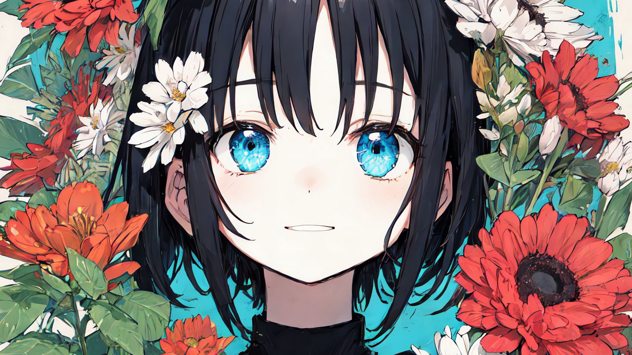Wallpaper girl, flowers, wreath, decoration, anime
