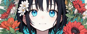 Preview wallpaper girl, flowers, wreath, decoration, anime