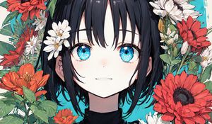 Preview wallpaper girl, flowers, wreath, decoration, anime