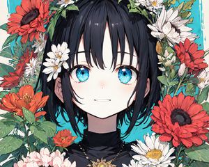 Preview wallpaper girl, flowers, wreath, decoration, anime