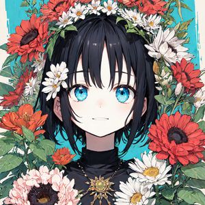 Preview wallpaper girl, flowers, wreath, decoration, anime