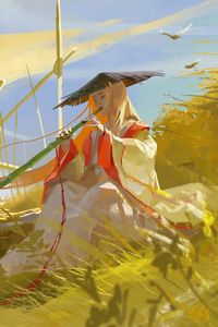 Preview wallpaper girl, flute, grass, art