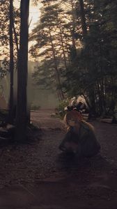Preview wallpaper girl, forest, nature, alone, anime, art