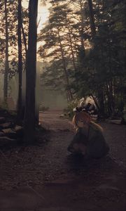 Preview wallpaper girl, forest, nature, alone, anime, art