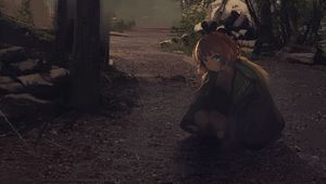 Preview wallpaper girl, forest, nature, alone, anime, art