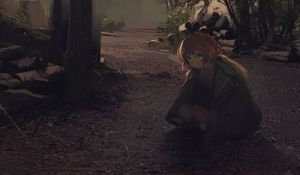 Preview wallpaper girl, forest, nature, alone, anime, art