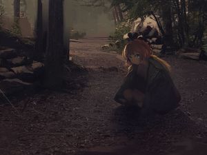 Preview wallpaper girl, forest, nature, alone, anime, art