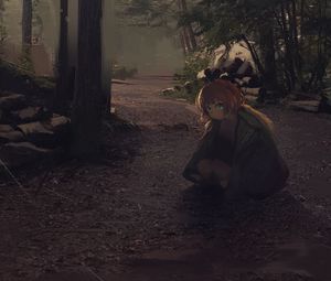 Preview wallpaper girl, forest, nature, alone, anime, art