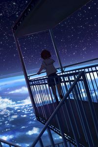 Preview wallpaper girl, form, view, earth, space, anime