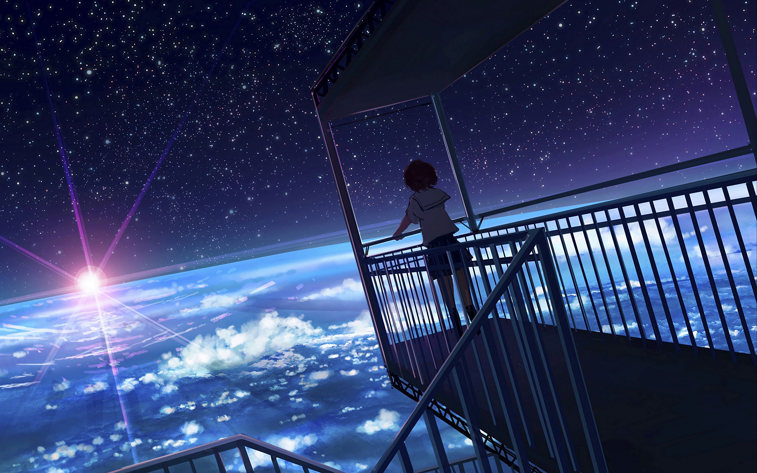 Download wallpaper 2560x1600 girl, form, view, earth, space, anime  widescreen 16:10 hd background