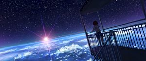 Preview wallpaper girl, form, view, earth, space, anime