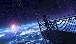 Preview wallpaper girl, form, view, earth, space, anime