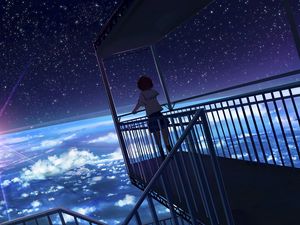 Preview wallpaper girl, form, view, earth, space, anime