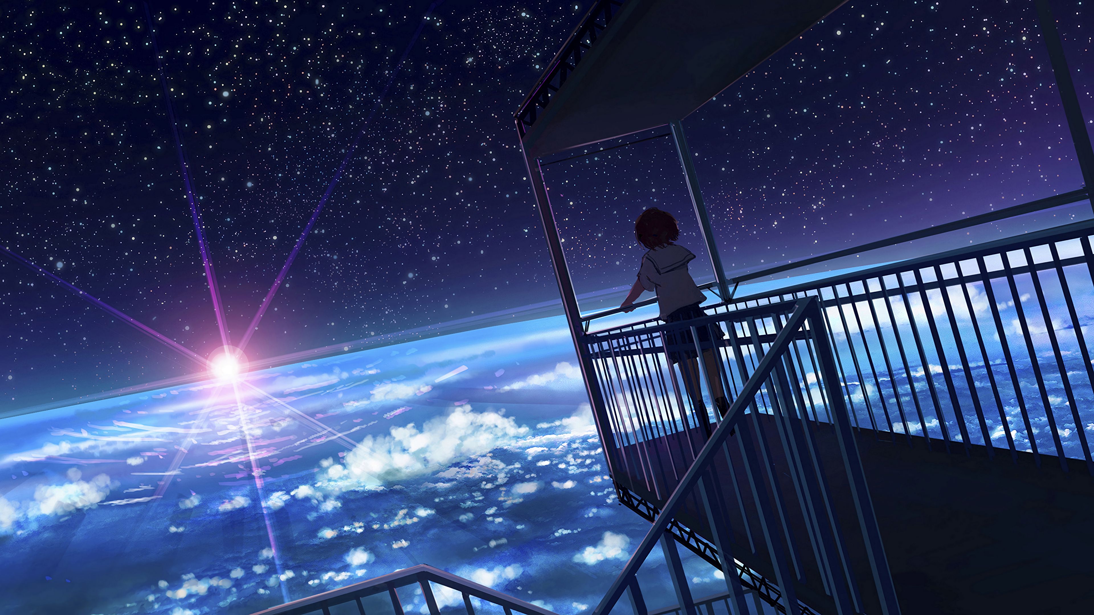 Download wallpaper 3840x2160 girl, form, view, earth, space, anime 4k uhd  16:9 hd background