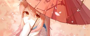 Preview wallpaper girl, fox, ears, umbrella, anime, art, cartoon