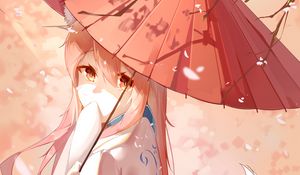 Preview wallpaper girl, fox, ears, umbrella, anime, art, cartoon