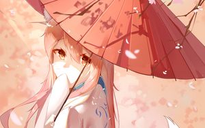 Preview wallpaper girl, fox, ears, umbrella, anime, art, cartoon