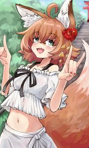 Preview wallpaper girl, fox, ears, gesture, anime, art