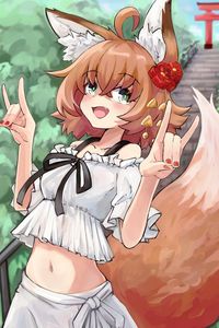 Preview wallpaper girl, fox, ears, gesture, anime, art