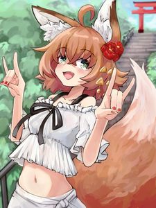 Preview wallpaper girl, fox, ears, gesture, anime, art