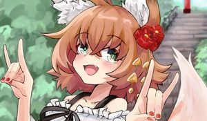 Preview wallpaper girl, fox, ears, gesture, anime, art