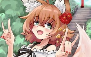 Preview wallpaper girl, fox, ears, gesture, anime, art