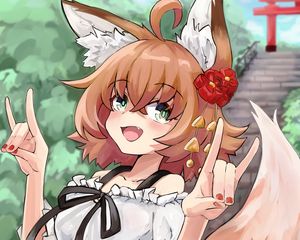 Preview wallpaper girl, fox, ears, gesture, anime, art