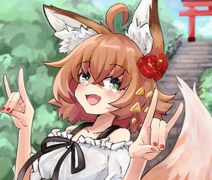 Preview wallpaper girl, fox, ears, gesture, anime, art