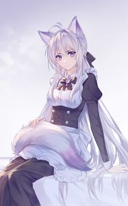 Preview wallpaper girl, fox, ears, maid, anime, art, purple